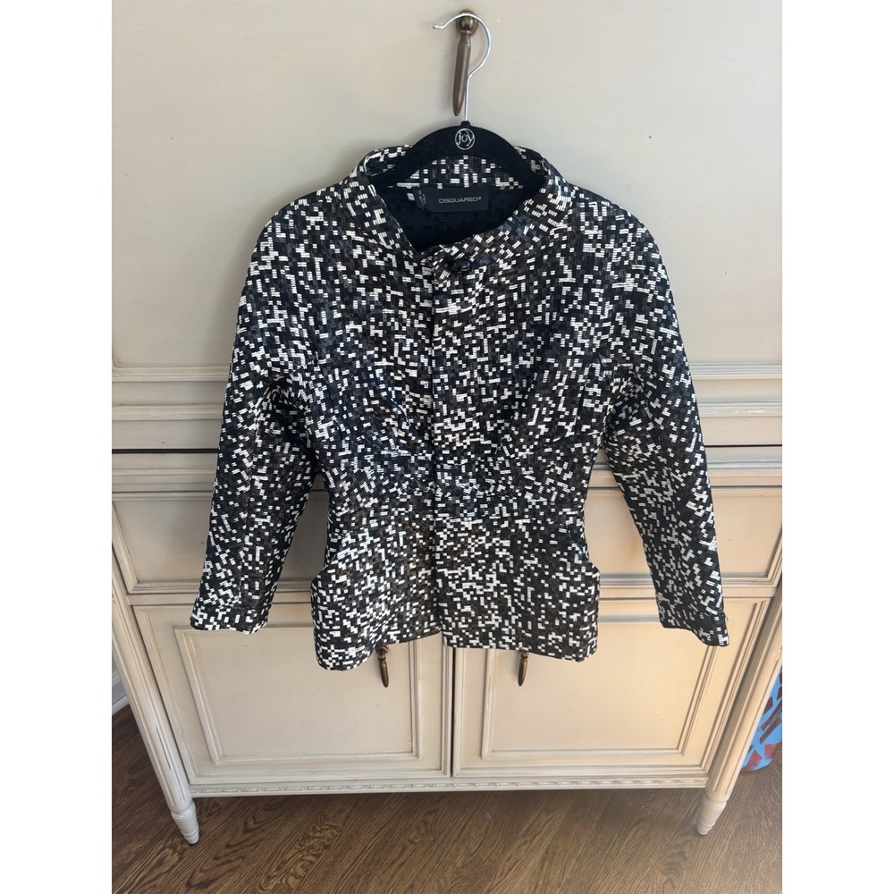 Dsquared2 Made In Italy Black White Geometric Blazer Pockets Size 40/S Silk
